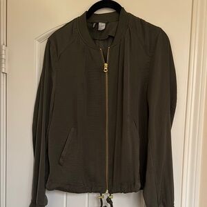 H&M Olive Green Satin Bomber Jacket Size 6